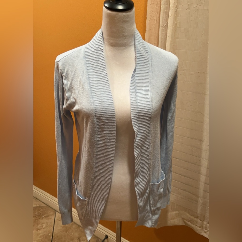 Women’s Blue Cardigan Sweater Top Drape Cover-Up Size Small